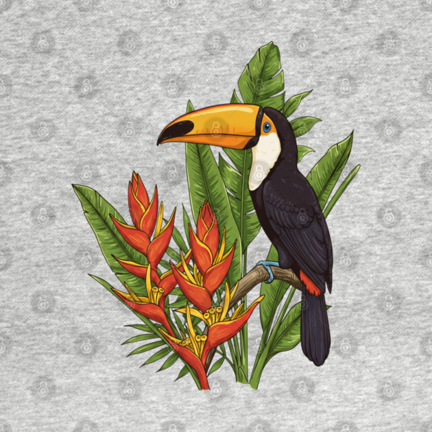 Tropical Toucan With Heliconia Jungle Flowers by BirdsnStuff