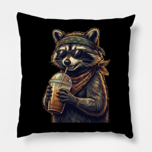 raccoon-drinking-iced-coffee Pillow