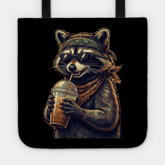 raccoon-drinking-iced-coffee Tote by Creatifly Graphic Tees
