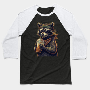 raccoon-drinking-iced-coffee Baseball T-Shirt