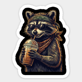 raccoon-drinking-iced-coffee Sticker