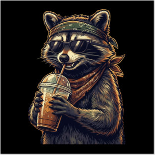 raccoon-drinking-iced-coffee Posters and Art