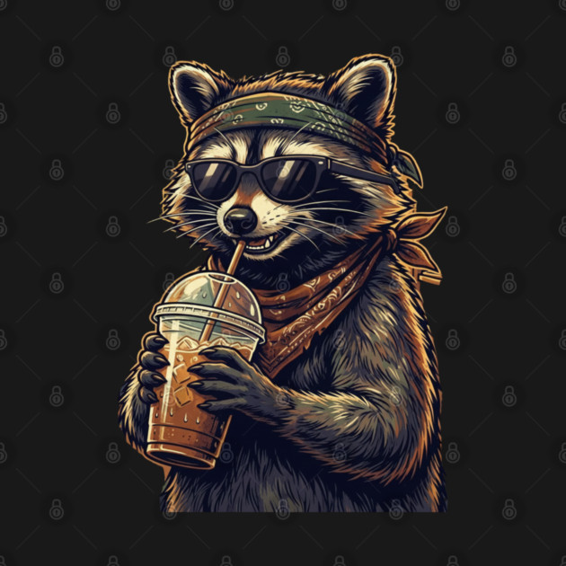raccoon-drinking-iced-coffee by Creatifly Graphic Tees