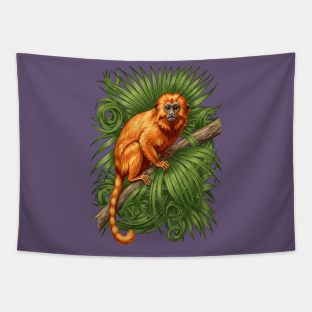 Golden Lion Tamarin Tropical Jungle Design Tapestry by BirdsnStuff