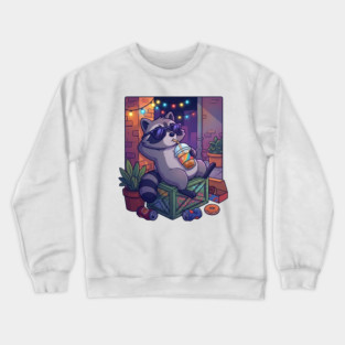 raccoon-drinking-iced-coffee Crewneck Sweatshirt