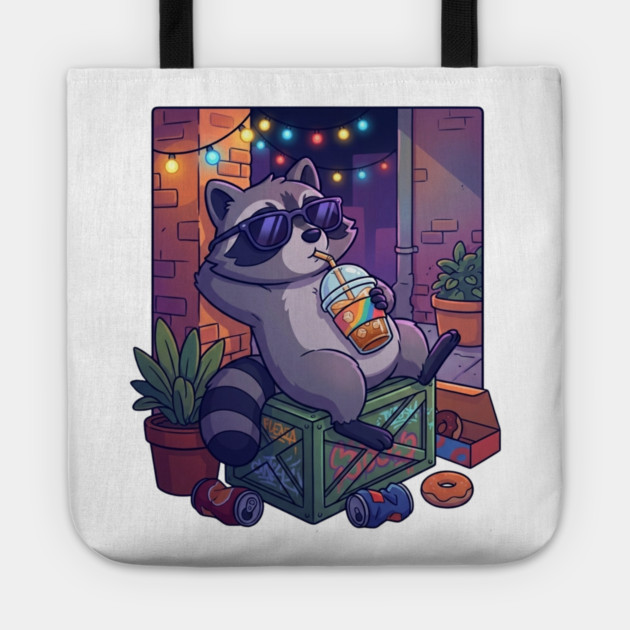 raccoon-drinking-iced-coffee Tote by Creatifly Graphic Tees