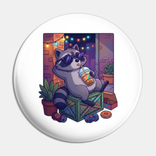 raccoon-drinking-iced-coffee Pin