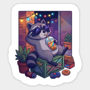 raccoon-drinking-iced-coffee Sticker
