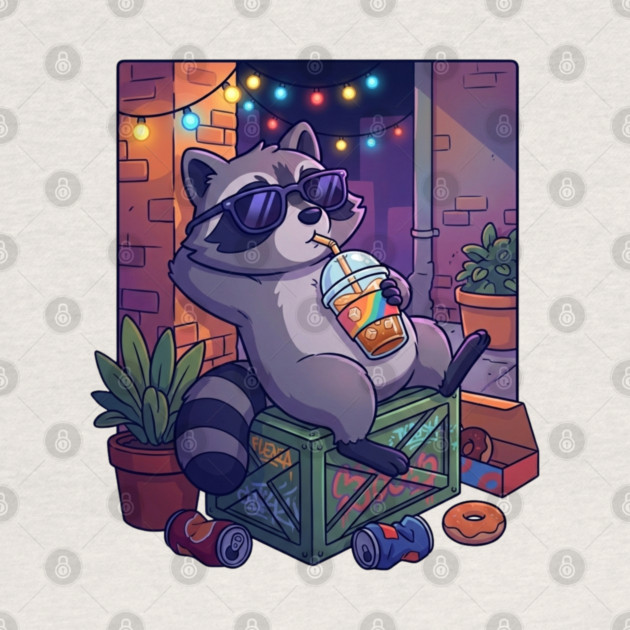 raccoon-drinking-iced-coffee by Creatifly Graphic Tees