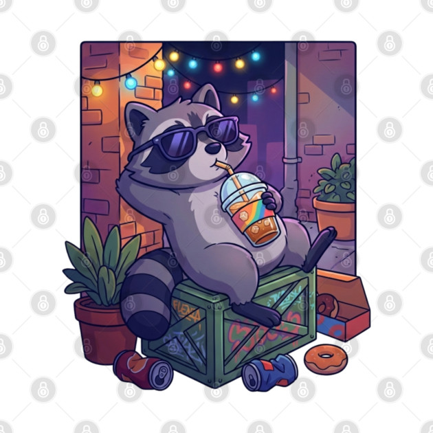 raccoon-drinking-iced-coffee by Creatifly Graphic Tees
