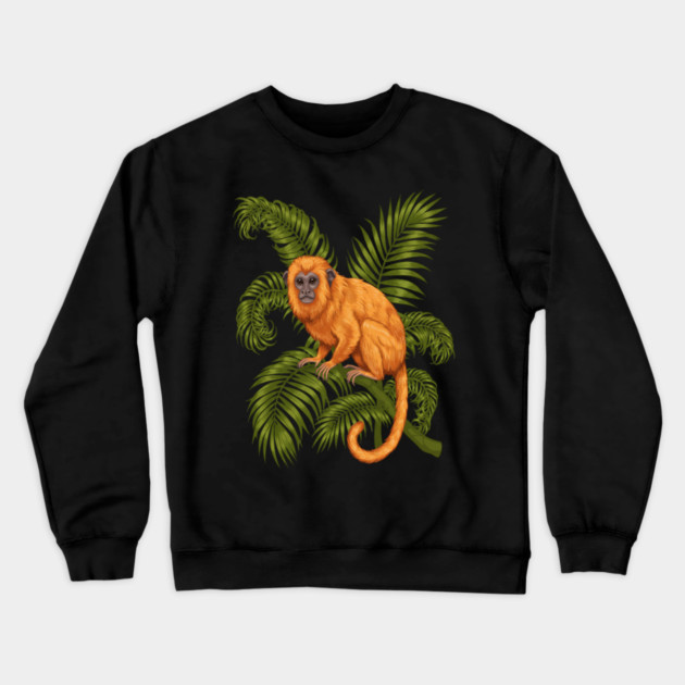 Golden Lion Tamarin Among Tropical Palms Crewneck Sweatshirt by BirdsnStuff
