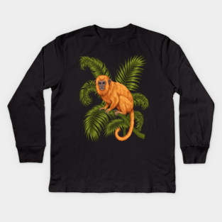 Golden Lion Tamarin Among Tropical Palms Kids Long Sleeve T-Shirt
