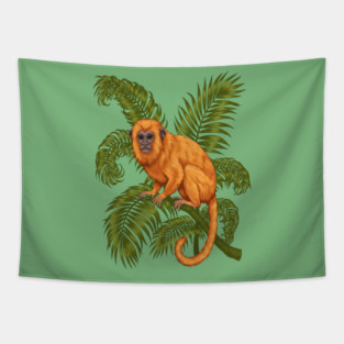 Golden Lion Tamarin Among Tropical Palms Tapestry