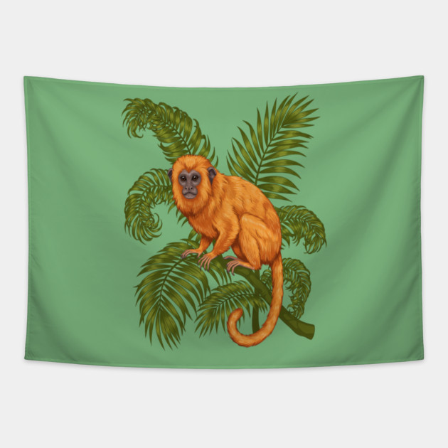 Golden Lion Tamarin Among Tropical Palms Tapestry by BirdsnStuff