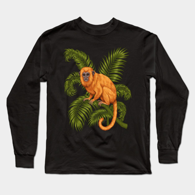 Golden Lion Tamarin Among Tropical Palms Long Sleeve T-Shirt by BirdsnStuff