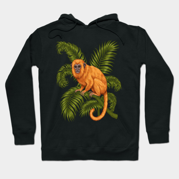 Golden Lion Tamarin Among Tropical Palms Hoodie by BirdsnStuff