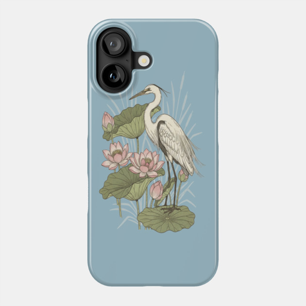 Great Egret with Lotus Flowers Phone Case by BirdsnStuff
