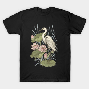 Great Egret with Lotus Flowers T-Shirt