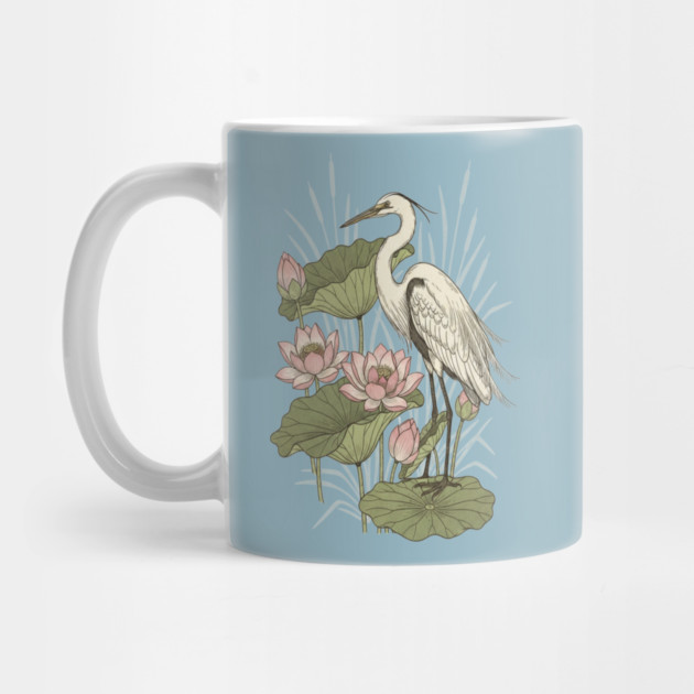 Great Egret with Lotus Flowers by BirdsnStuff