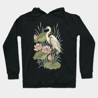 Great Egret with Lotus Flowers Hoodie