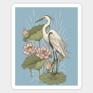 Great Egret with Lotus Flowers Magnet