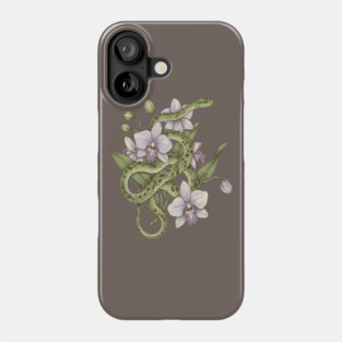 Green Vine Snake with Orchid Flowers Phone Case
