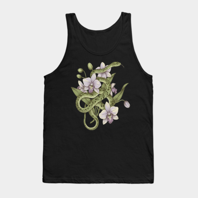 Green Vine Snake with Orchid Flowers Tank Top by BirdsnStuff