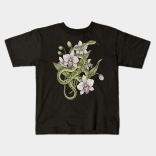 Green Vine Snake with Orchid Flowers Kids T-Shirt