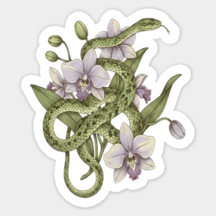 Green Vine Snake with Orchid Flowers Magnet