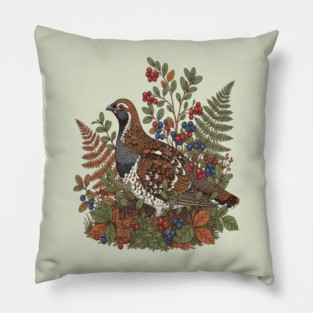 Hazel Grouse in Woodland Berries Pillow