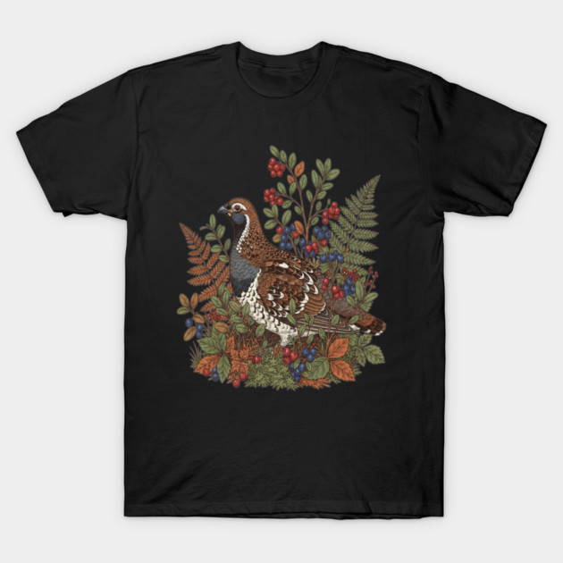 Hazel Grouse in Woodland Berries T-Shirt by BirdsnStuff