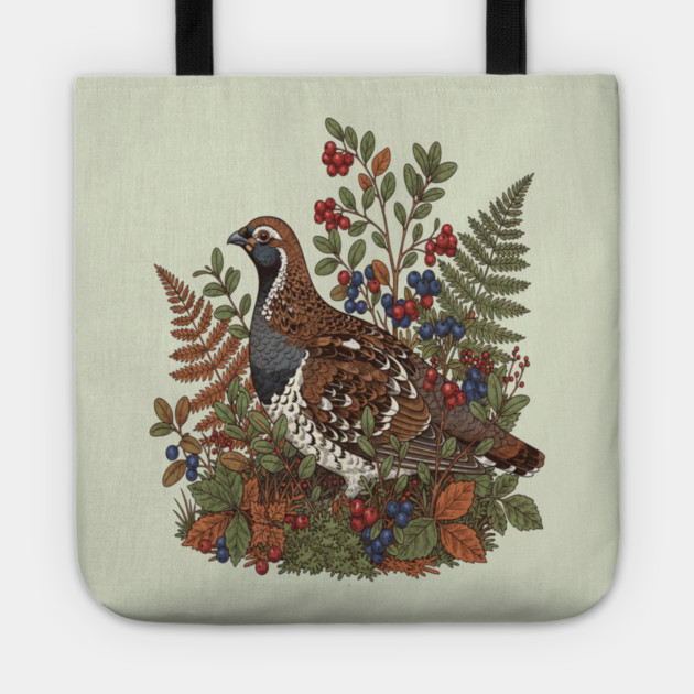 Hazel Grouse in Woodland Berries Tote by BirdsnStuff