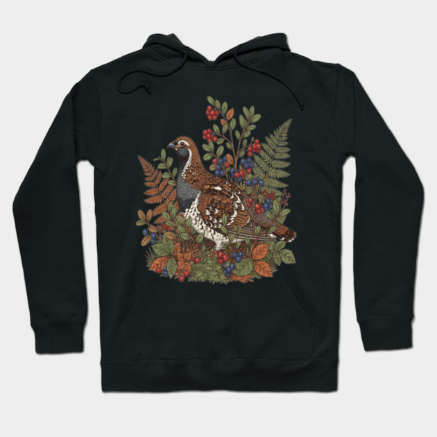Hazel Grouse in Woodland Berries Hoodie by BirdsnStuff