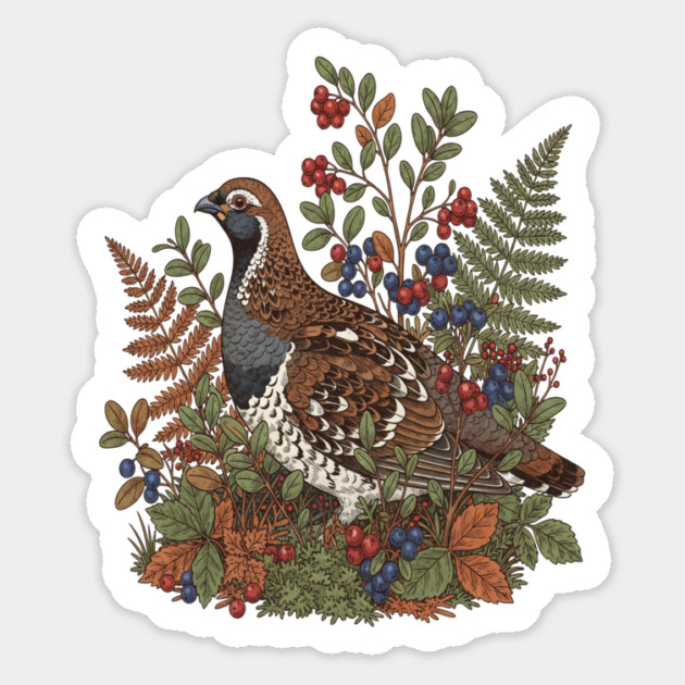 Hazel Grouse in Woodland Berries Magnet by BirdsnStuff