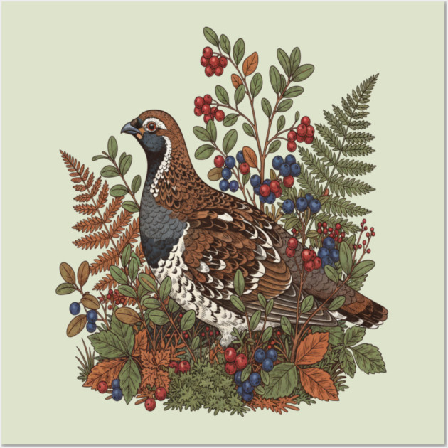 Hazel Grouse in Woodland Berries Wall Art by BirdsnStuff