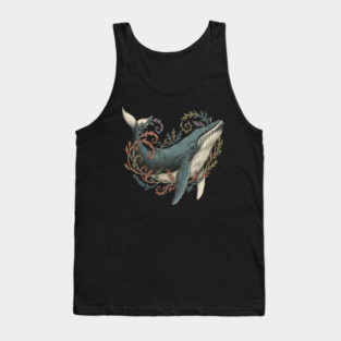 Humpback Whale Surrounded by Sea Botanicals Tank Top