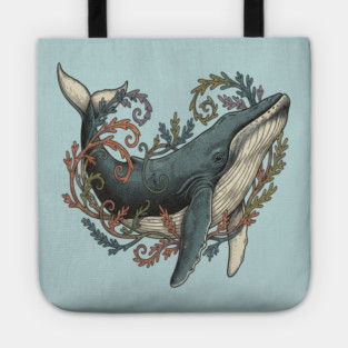 Humpback Whale Surrounded by Sea Botanicals Tote