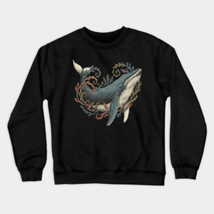 Humpback Whale Surrounded by Sea Botanicals Crewneck Sweatshirt