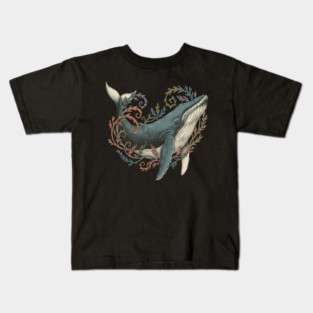 Humpback Whale Surrounded by Sea Botanicals Kids T-Shirt