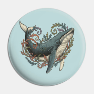 Humpback Whale Surrounded by Sea Botanicals Pin