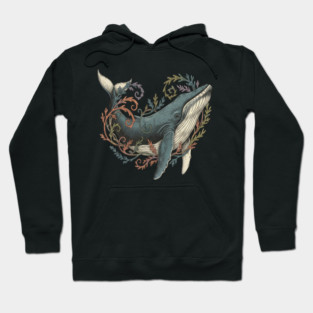 Humpback Whale Surrounded by Sea Botanicals Hoodie