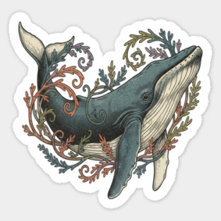 Humpback Whale Surrounded by Sea Botanicals Magnet