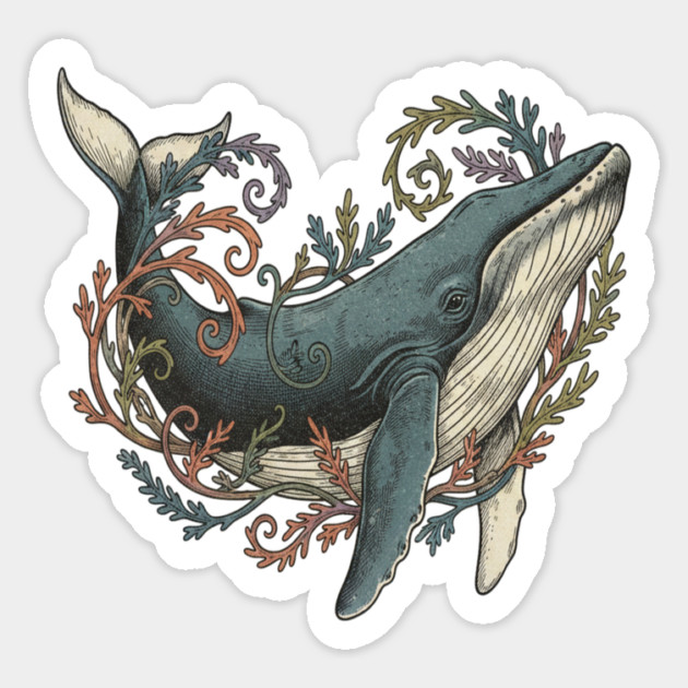 Humpback Whale Surrounded by Sea Botanicals Magnet by BirdsnStuff