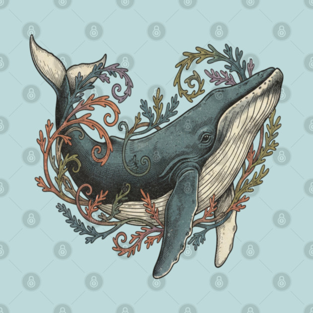 Humpback Whale Surrounded by Sea Botanicals by BirdsnStuff