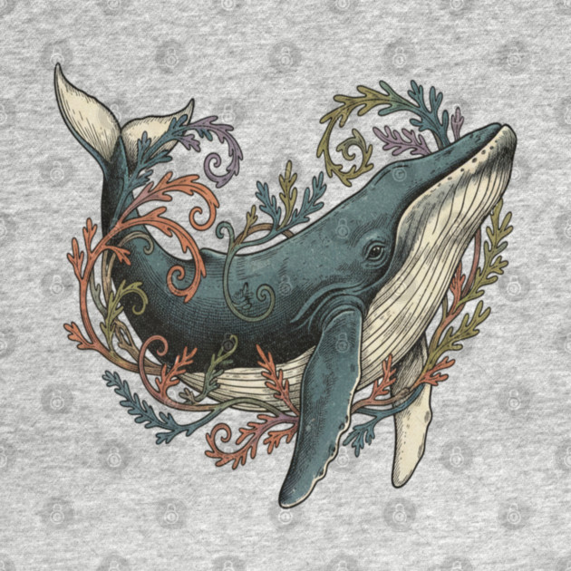 Humpback Whale Surrounded by Sea Botanicals by BirdsnStuff