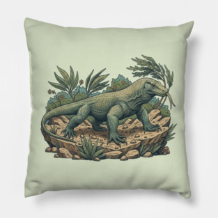 Komodo Dragon Among Island Foliage Pillow
