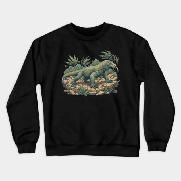 Komodo Dragon Among Island Foliage Crewneck Sweatshirt by BirdsnStuff
