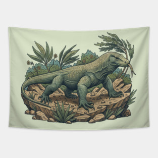 Komodo Dragon Among Island Foliage Tapestry