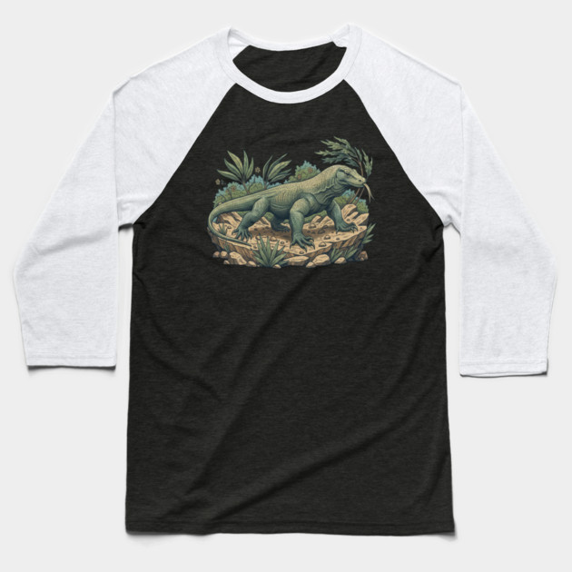 Komodo Dragon Among Island Foliage Baseball T-Shirt by BirdsnStuff