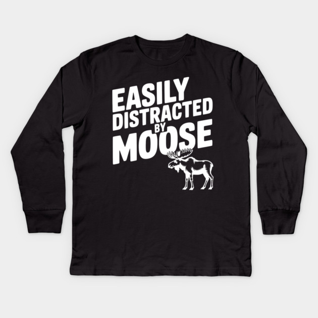 Easily Distracted by Moose Kids Long Sleeve T-Shirt by Frank Ring